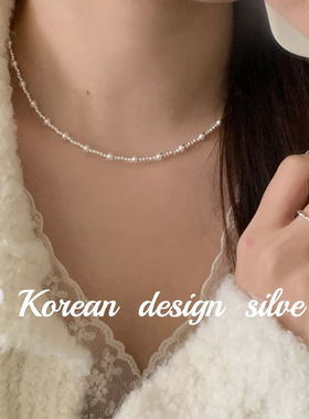 韩版高级感ins小众银饰  S925纯银光珠简约项链 叠戴极简风气质女