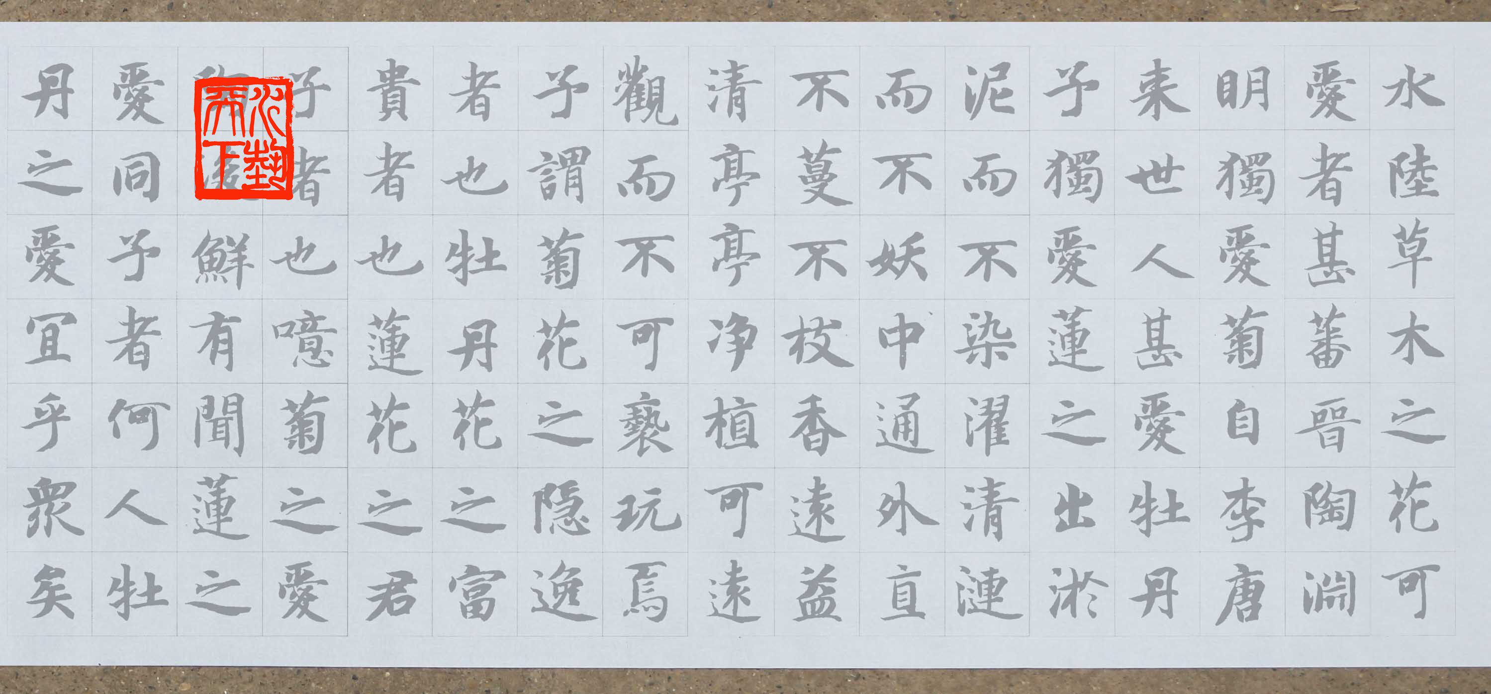 智永楷书陶渊明爱莲说水写布 毛笔书法清水万次练字