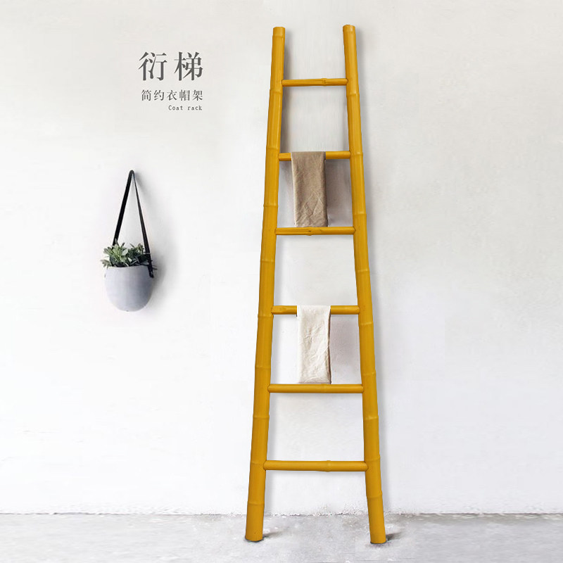 竹毛巾架多彩竹梯室内装饰梯子仿古楼梯浴室专用围巾架直梯居家