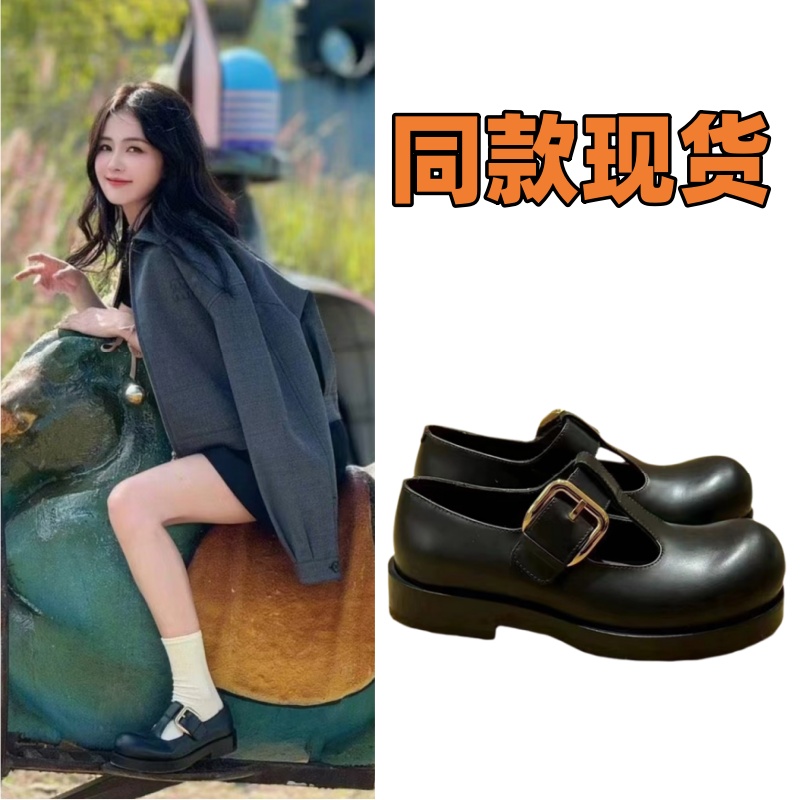 白鹿同款玛丽珍鞋真皮大