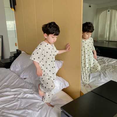 儿童莫代尔夏季2024薄款男女童五角星宝宝短袖长裤睡衣家居服套装