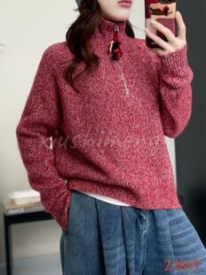 厚墩墩康家花纱马儿半拉链山羊绒套头款