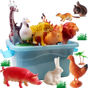 仿真野生动物模型火烈鸟老虎狮子豹子家禽牛羊猪儿童玩具教具套装