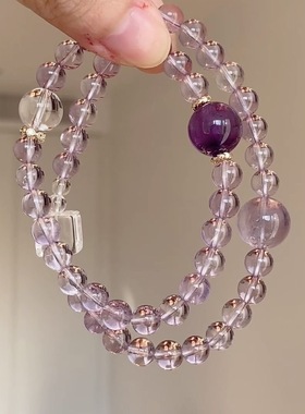 仿水晶手链新中式冰块水晶人造紫水晶双圈手链手串学生手链礼物