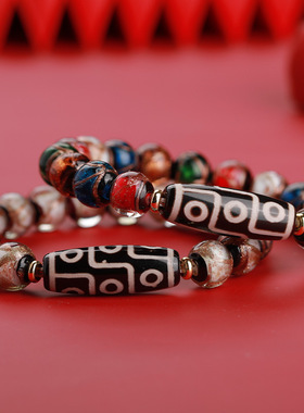 新款九眼天珠香灰琉璃手串本命年女手链多宝男女五彩琉璃手链礼物