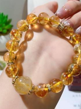 新款琉璃手链古风黄塔晶色暴富暴美钻圈手链细闪水晶金发晶好运珠