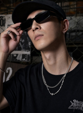 圆珠竹节钛钢项链男时尚通勤百搭项饰女个性嘻哈简约设计感配饰品