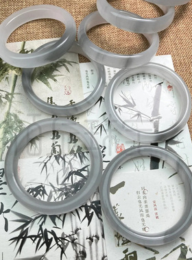 天然玉石冰翠手镯水墨丹青玉镯冰灰色戈壁料山水意境玉手镯女款