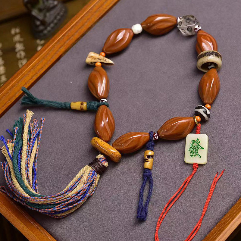 天然橄榄核手串精工雕刻扭转乾坤藏式文玩佛珠玛瑙天珠琉璃配饰