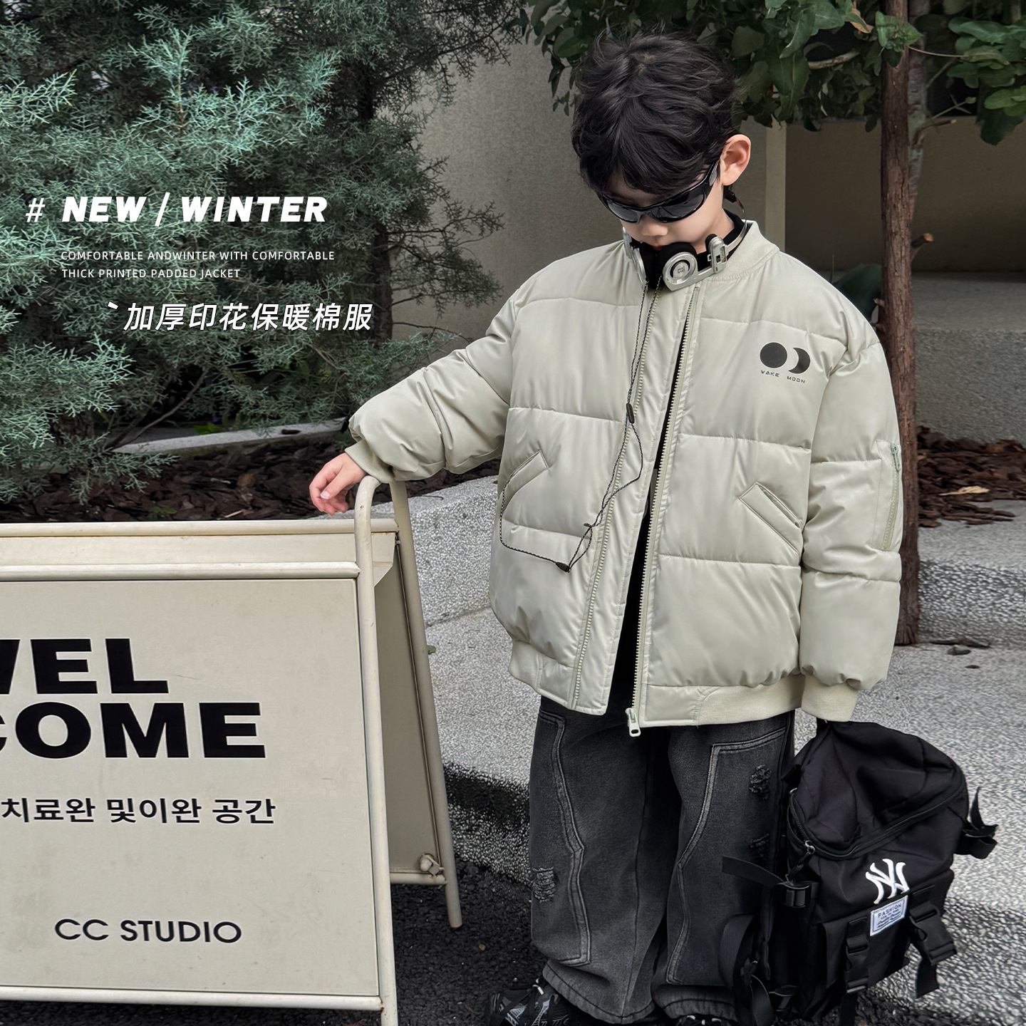 【冬款特价清仓】儿童冬装韩版字母印花夹克加厚保暖男童棉服外套