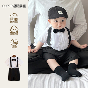 婴幼儿洋气小套装男宝宝衣服夏季韩版帅气男婴周岁礼服小西服夏装