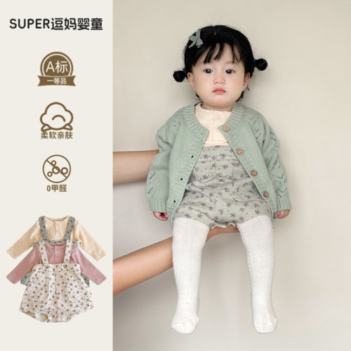 牛仔背带裤婴幼儿小碎花背带哈衣