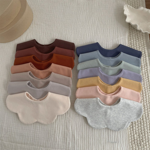 宝宝围嘴四季款韩版洋气纯色简约风花瓣围兜小月龄口水巾双面可戴