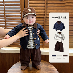 宝宝初秋套装超帅气时髦男宝衣服秋款韩系百搭外套T恤裤子三件套