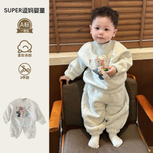 宝宝冬装套装可爱风韩版洋气婴幼儿加绒加厚休闲卫衣裤两件套冬款