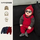 洋气婴幼儿毛线上衣两件套 韩版 婴儿衣服秋装 小月龄宝宝针织背带裤