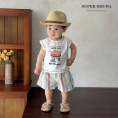 两件套夏 时髦洋气男宝多巴胺穿搭韩系卡通背心休闲裤 夏季 男童套装