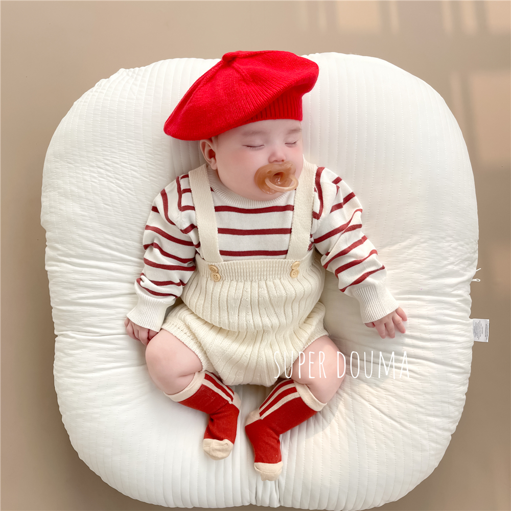 连体包屁衣爬服撞色条纹针织衫