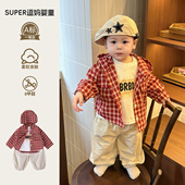 套装 时尚 韩版 男宝宝春装 洋气婴儿衣服春秋款 连帽外套T恤三件套潮