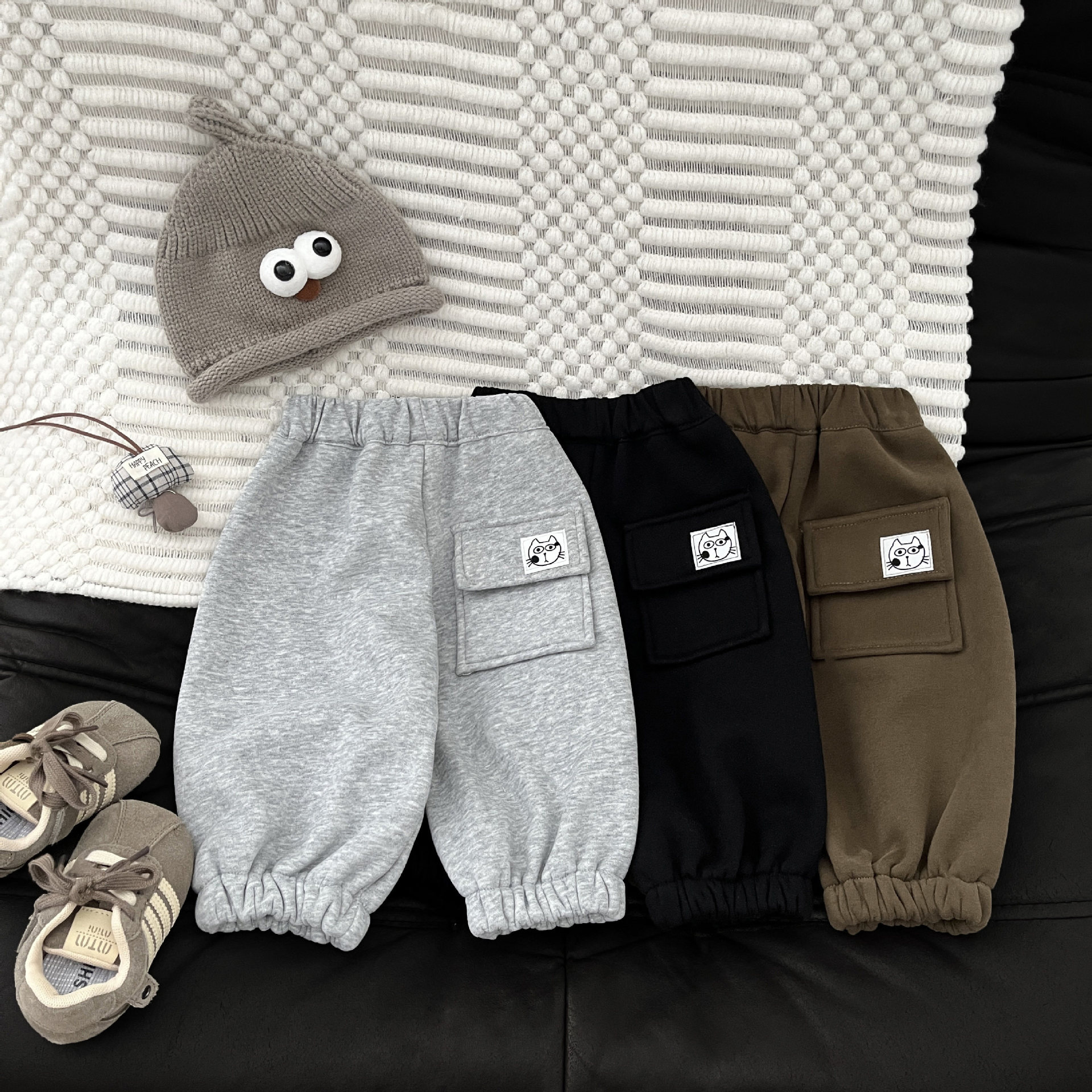 小月龄宝宝裤子秋冬款加绒外穿裤韩系男宝休闲裤冬季一体绒束脚裤