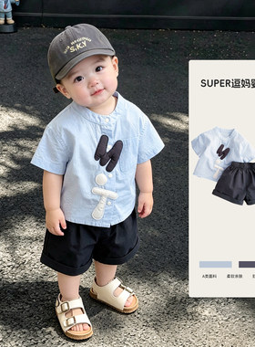 男宝宝夏日帅气套装时尚潮流周岁宝宝衣服夏天外出炸街两件套时髦
