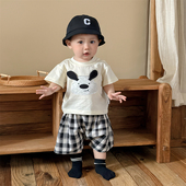 可爱超萌卡通上衣格子短裤 宝宝衣服夏装 两件套周岁服 夏季 婴儿套装