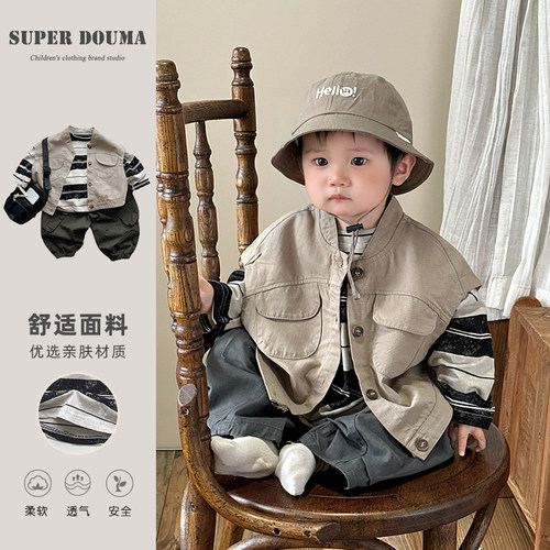 小月龄开春外出服宝宝分体套装韩版洋气婴幼儿休闲三件套周岁服春