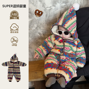 婴儿衣服冬装外穿男宝宝连体衣超韩洋气时髦婴幼儿加绒加厚保暖服