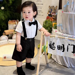 婴幼儿洋气小套装男宝宝衣服夏季韩版帅气男婴周岁礼服小西服夏装