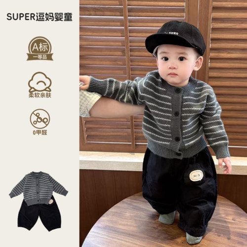 男宝宝套装潮帅气时髦2026新款婴儿衣服韩版洋气针织衫休闲裤分体