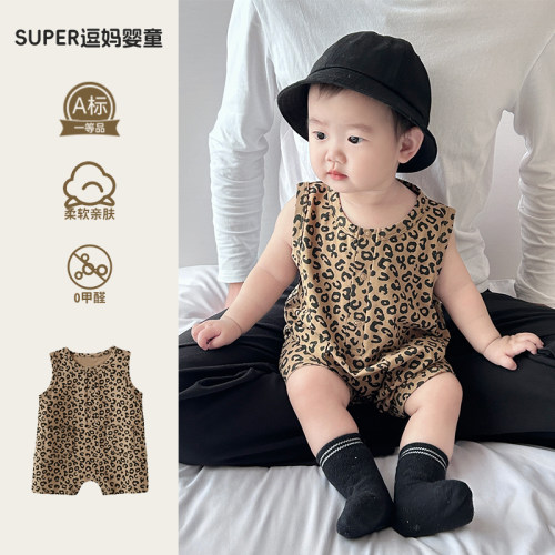 婴儿夏季无袖短爬宝宝夏装洋气时髦包屁衣婴幼儿满月百天外出爬服