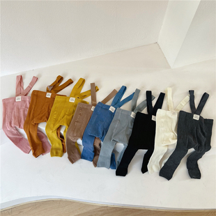 ins春秋婴儿打底裤袜男女宝宝棉高腰护肚背带连体九分举重裤袜子