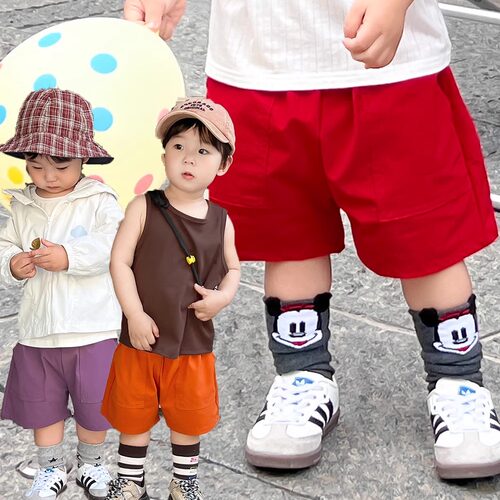 男宝宝裤子夏薄款2026新款韩版洋气时髦多巴胺色系速干五分裤夏装
