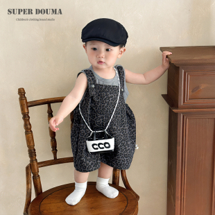 两件套周岁 痞帅男宝网红豹纹背带裤 宝宝洋气时髦套装 婴儿衣服夏季