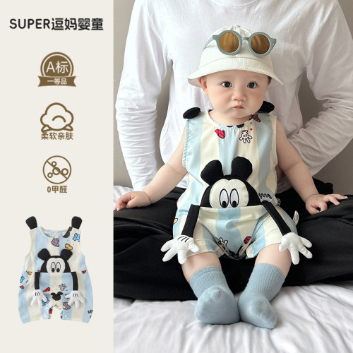 婴儿薄款夏服可爱宝宝超萌衣服超韩洋气卡通婴幼儿无袖爬服百日服