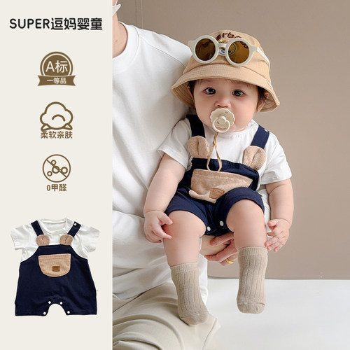 a类婴儿夏天衣服宝宝连体衣夏装可爱超萌婴幼儿假两件外出服百天