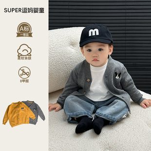 婴幼儿洋气小套装秋一周岁男宝宝韩范针织衫T恤裤子分体外出炸街