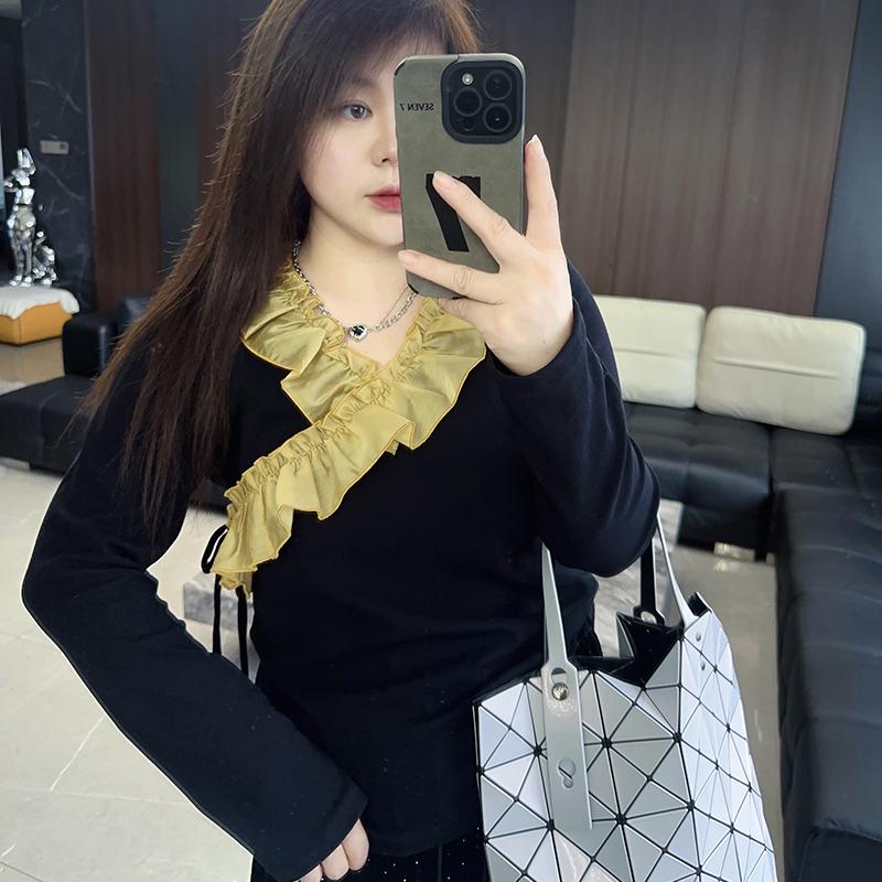 甜美木耳边 大码女装胖mm新款加绒长袖秋冬装2024年打底衫t恤上衣