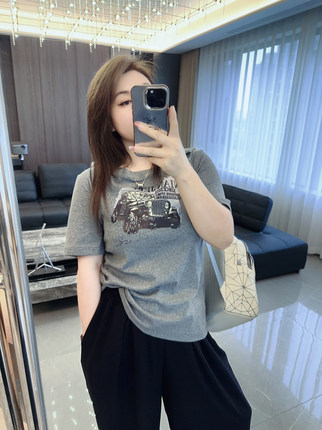 机车女孩 大码女装胖mm夏装新款时尚圆领2024年宽松短袖半袖t恤