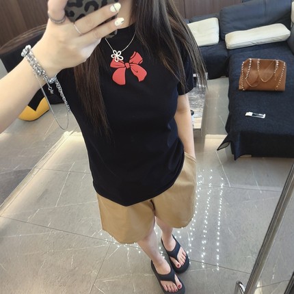 抽象蝴蝶结 大码女装显瘦圆领胖mm春夏装新款短袖半袖t恤上衣打底