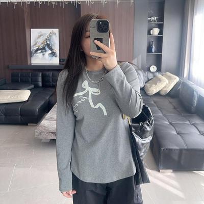 温柔蝴蝶结 大码女装新款2024年秋装冬装胖mm加绒长袖打底衫T恤