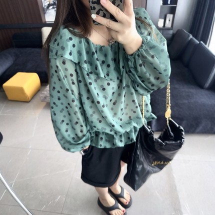 绿野仙踪  大码女装胖mm春夏装新款2025年雪纺衫木耳打底衫防晒衫