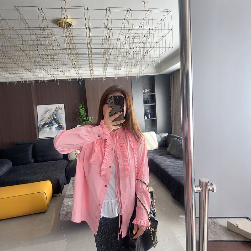韩版淑女 大码女装早春装胖mm新款2025年木耳边上衣开衫衬衫外套