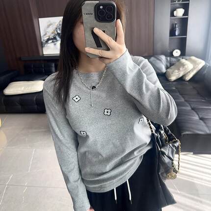 浪漫四叶草 大码女装胖mm2025年秋装冬装新款加绒烫钻t恤打底衫