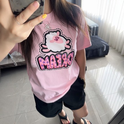 大码女装新款胖mm宽松舒适2025年春夏装短袖减龄粉嫩t恤上衣半袖