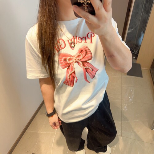 珍珠蝴蝶结 大码女装2026年胖mm早春夏装新款打底T恤内搭半袖上衣