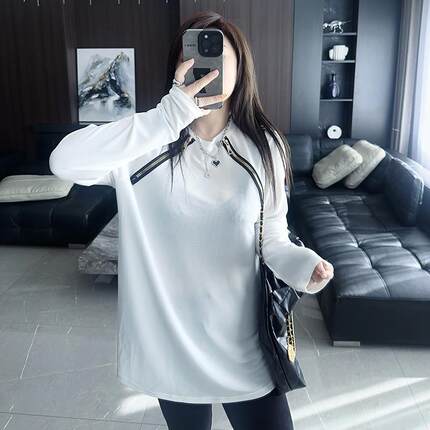 金色拉链 大码女装胖mm秋冬季新款显瘦前胸拉链打底衫长袖T恤