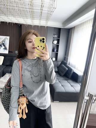 蝴蝶结链条 大码女装胖mm2025年早秋秋冬装新款T恤打底衫显瘦清冷