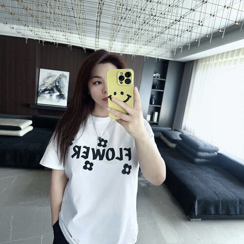 简约字母花朵 大码女装胖mm2025年夏装新款显瘦减龄短袖半袖t恤