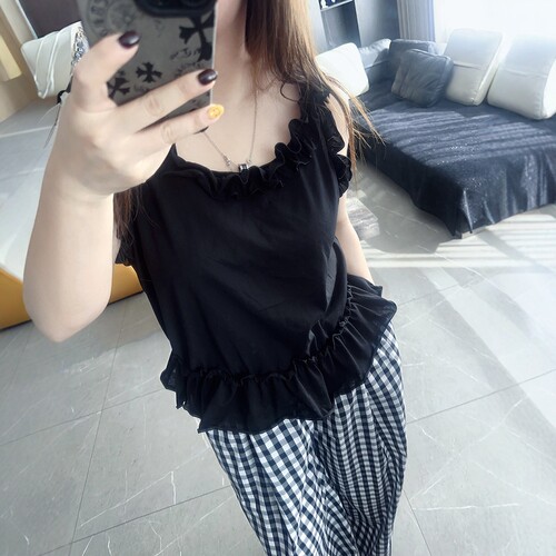 大码女装无袖木耳边小背心小吊带